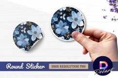 Blue floral watercolor pattern Round Sticker PNG Product Image 1