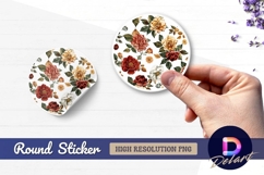 Elegant watercolor roses floral pattern Round Sticker PNG Product Image 1