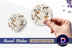 Birds on floral branches beige Round Sticker PNG Product Image 1