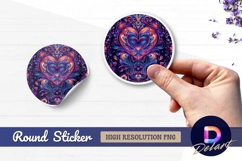 Psychedelic heart ornament decorative Round Sticker PNG Product Image 1