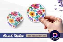 Watercolor floral circular Round Sticker PNG Product Image 1