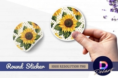 Bright sunflower floral pattern Round Sticker PNG Product Image 1