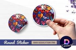 Colorful stained glass heart mosaic Round Sticker PNG Product Image 1