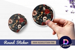 Dark floral circle design with red rose Round Sticker PNG Product Image 1