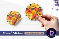 Colorful poppies in circle round sticker png Product Image 1