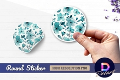 Watercolor teal floral pattern Round Sticker PNG Product Image 1