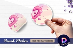 Pink heart shaped hot air balloon Round Sticker PNG Product Image 1