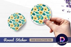 Yellow and teal floral Round Sticker PNG Product Image 1