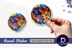 Colorful knitted flowers Round Sticker PNG Product Image 1