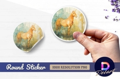 Golden unicorn watercolor painting Round Sticker PNG Product Image 1