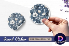White floral pattern on round sticker png Product Image 1