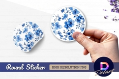 Blue watercolor floral Round Sticker PNG Product Image 1
