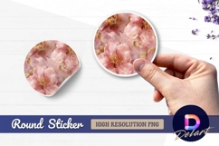 Pink and gold floral Round Sticker PNG Product Image 1