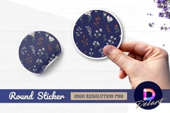 Floral pattern on dark blue round sticker png Product Image 1