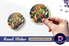 Butterfly garden floral Round Sticker PNG Product Image 1