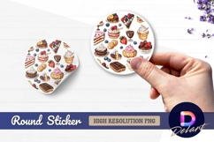 Watercolor pastries cakes desserts Round Sticker PNG Product Image 1