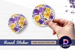 Purple and yellow watercolor floral Round Sticker PNG Product Image 1