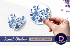 Blue and white floral bouquet round sticker png Product Image 1