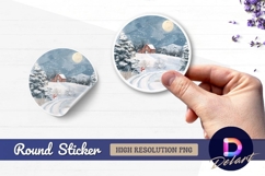 Winter landscape snowy house Round Sticker PNG Product Image 1