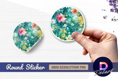 Watercolor floral circle Round Sticker PNG Product Image 1