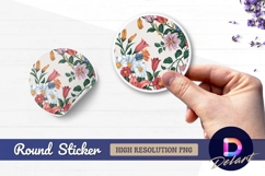 Floral circle illustration round sticker png Product Image 1