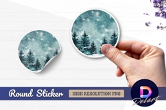 Watercolor winter forest Round Sticker PNG Product Image 1