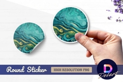 Abstract teal and gold swirls Round Sticker PNG Product Image 1