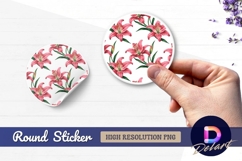 Pink lily flowers watercolor pattern round sticker png Product Image 1
