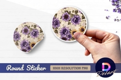Purple and yellow sunflower Round Sticker PNG Product Image 1