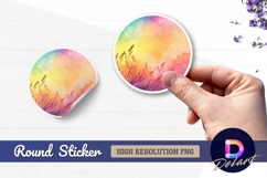 Watercolor landscape grass Round Sticker PNG Product Image 1
