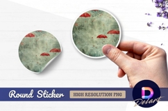 Red umbrellas in rain Round Sticker PNG Product Image 1