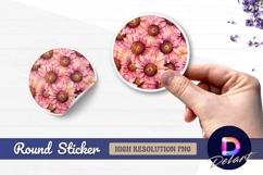 Pink sunflower floral pattern Round Sticker PNG Product Image 1