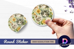 Cute kitten faces with floral arrangement Round Sticker PNG Product Image 1