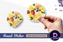 Watercolor citrus fruit and strawberry Round Sticker PNG Product Image 1