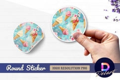 Ice cream and cherry blossom Round Sticker PNG Product Image 1