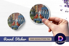 Cardinals perched on blue chair round sticker png Product Image 1