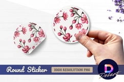 Pink cherry blossom flowers round sticker png Product Image 1