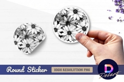 Monochrome daisy flower Round Sticker PNG Product Image 1