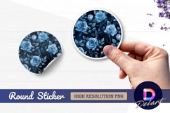 Blue rose floral pattern dark Round Sticker PNG Product Image 1