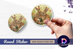 Rabbits in flower field Round Sticker PNG Product Image 1