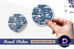 Winter village houses Round Sticker PNG Product Image 1