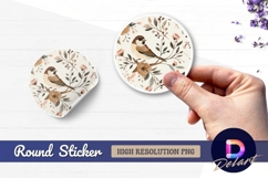 Sparrow bird on branch elegant floral Round Sticker PNG Product Image 1