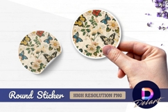 Butterfly and flower Round Sticker PNG Product Image 1