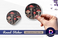 Watercolor mushrooms and foliage dark Round Sticker PNG Product Image 1