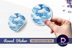 Watercolor cloudy sky blue Round Sticker PNG Product Image 1