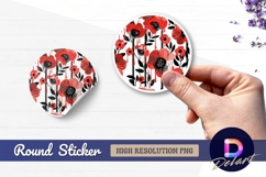 Red poppies with dripping paint Round Sticker PNG Product Image 1