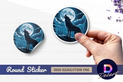 Wolf howling at moon night round sticker png Product Image 1