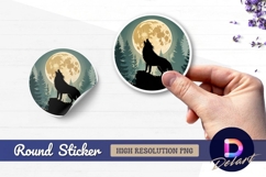 Wolf howling at moon round sticker png Product Image 1
