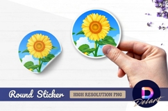 Bright yellow sunflower with blue sky round sticker png Product Image 1