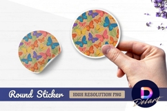 Colorful butterflies and leaves round sticker png Product Image 1